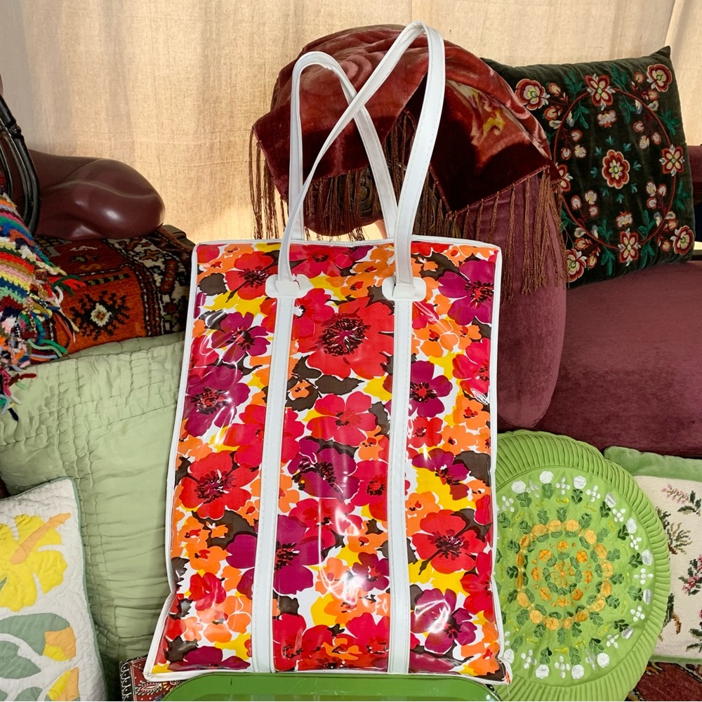 60s Floral Vinyl Bag Insulated Picnic